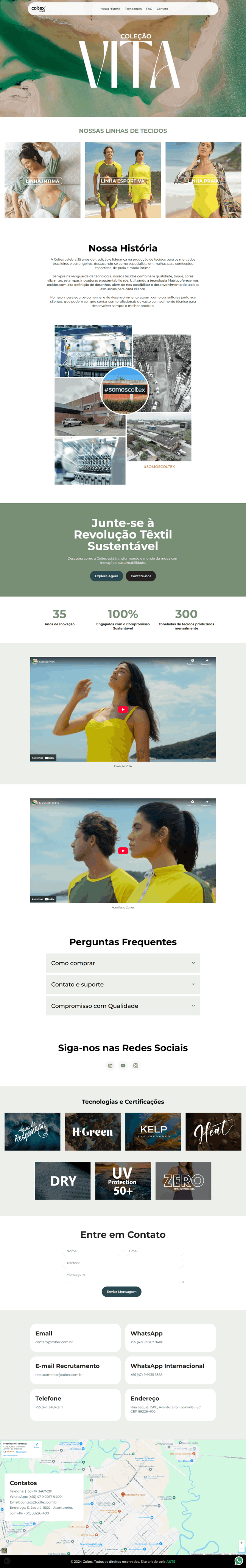 Captura de tela do site Coltex, mostrando a página inicial com informações sobre produtos e serviços